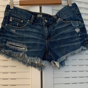 AG Adriano Goldschmied Blue Mary Jane Low-Rise Cut-off Frayed Jean Shorts